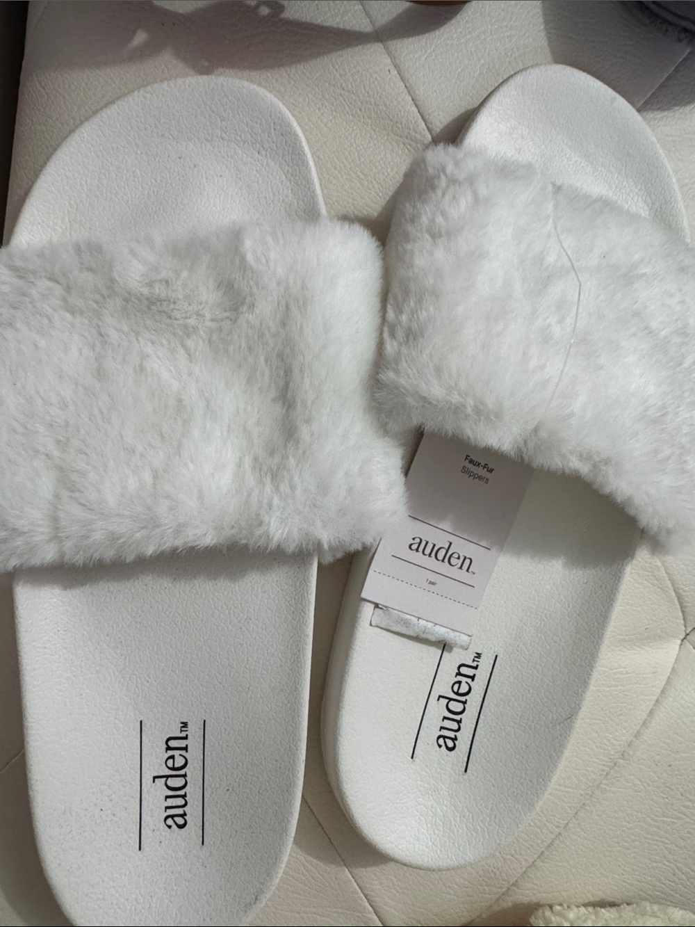 Auden White Faux Fur Slide Slippers